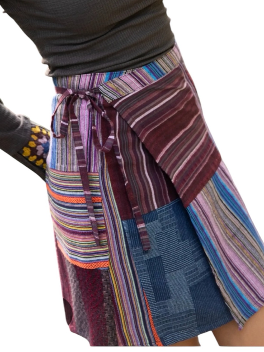Natural life large / extra large boho Patchwork Multi-Stripe Wrap Skirt